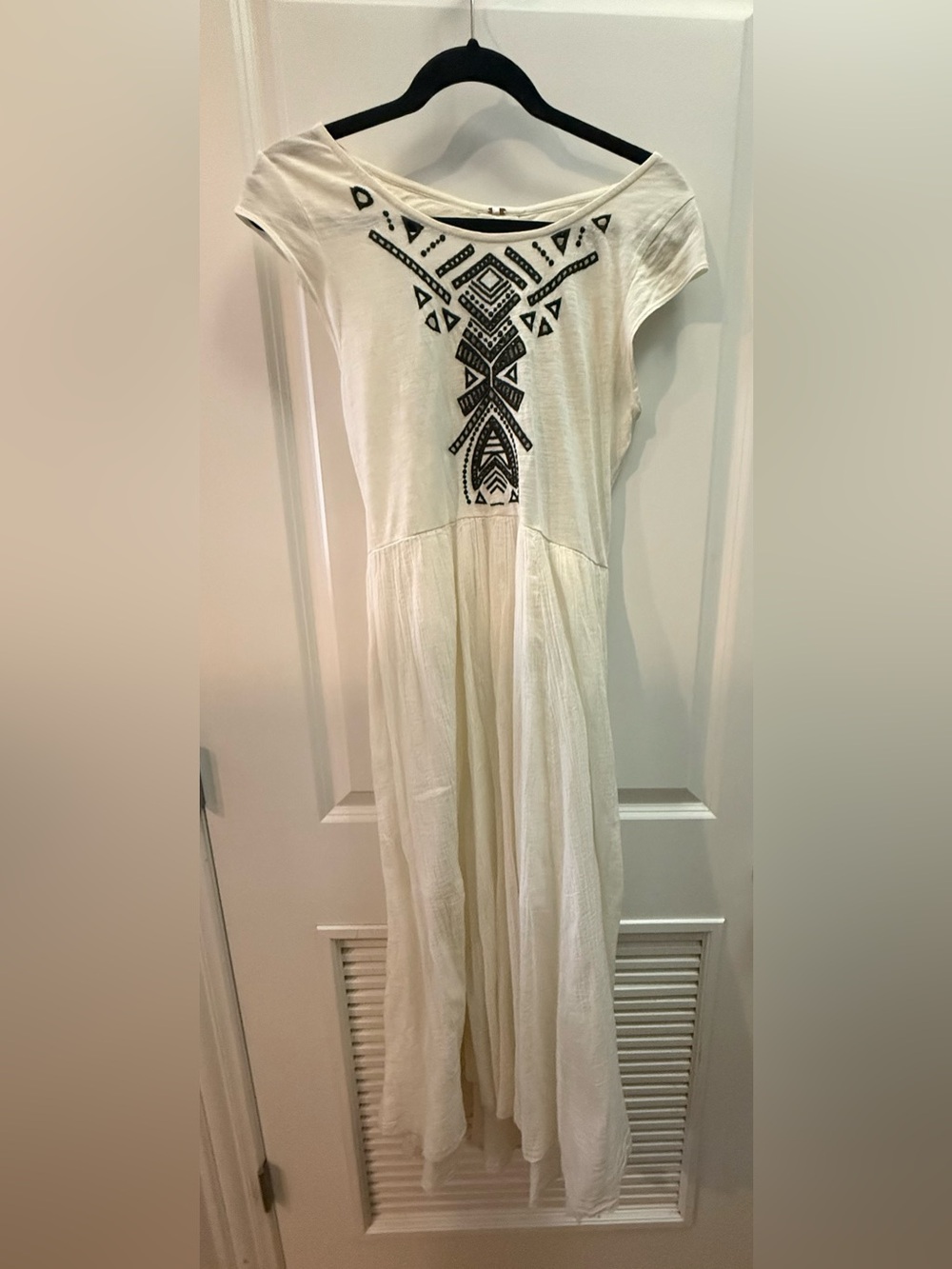 Free People Cream Midi Dress with Black Geometric Embroidery